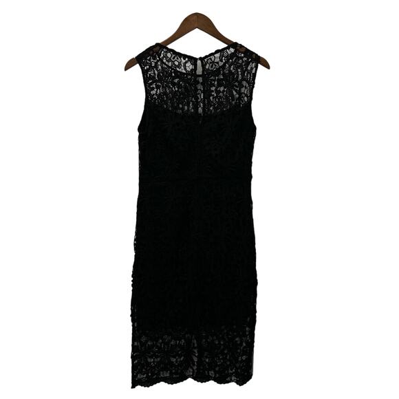 Bisou Bisou Black Lace Overlay Sheath Dress Sleeveless Midi Size 10 - Picture 6 of 13